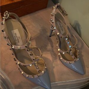 Valentino Women's Gray Heels with Gold Studs